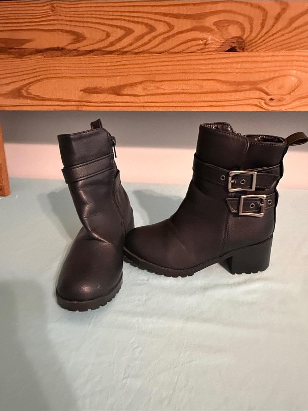 MIA Black Girls' Ankle Buckle Block Heel Boots